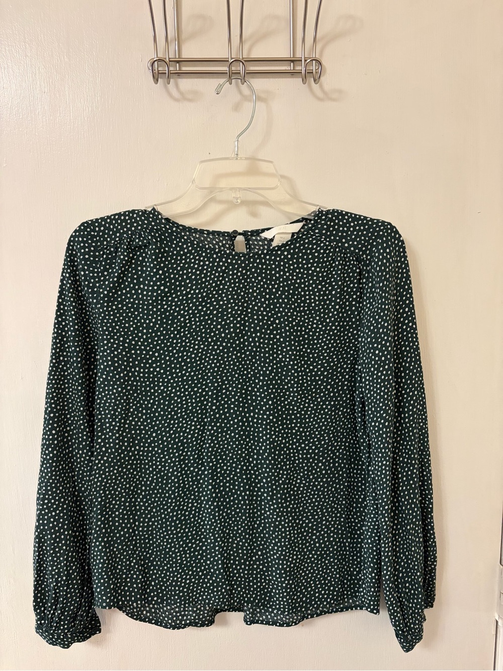 H & M Dark Green Polka Dot Long-Sleeve Women's Blouse